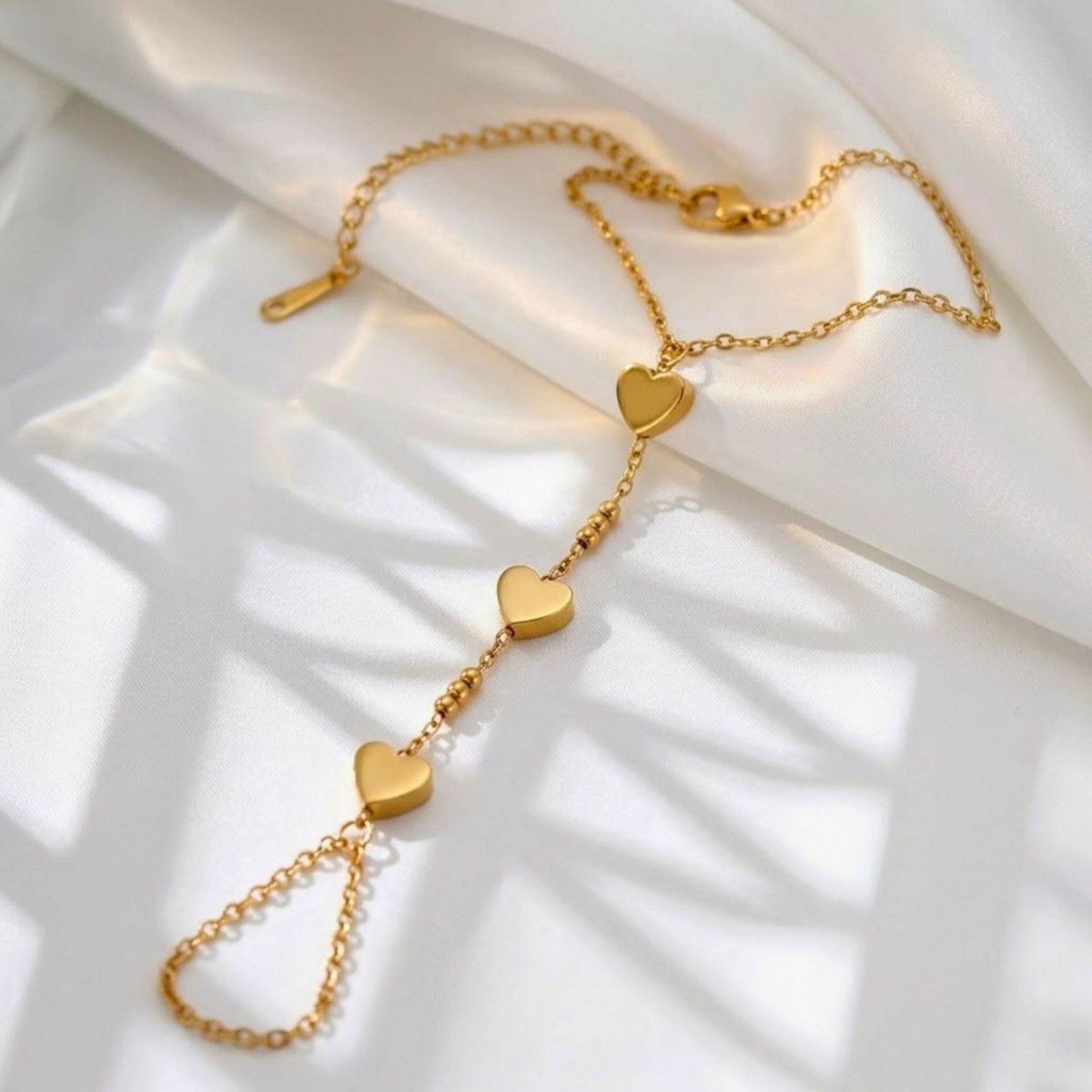 Delicate Heart Charm Gold Hand Harness Bracelet