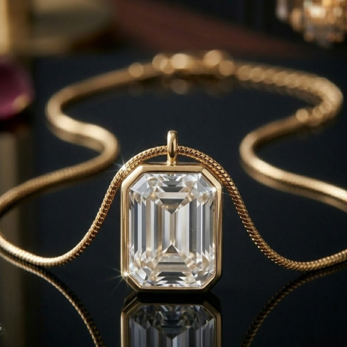 Emerald-Cut Clear Crystal Gold Pendant Necklace