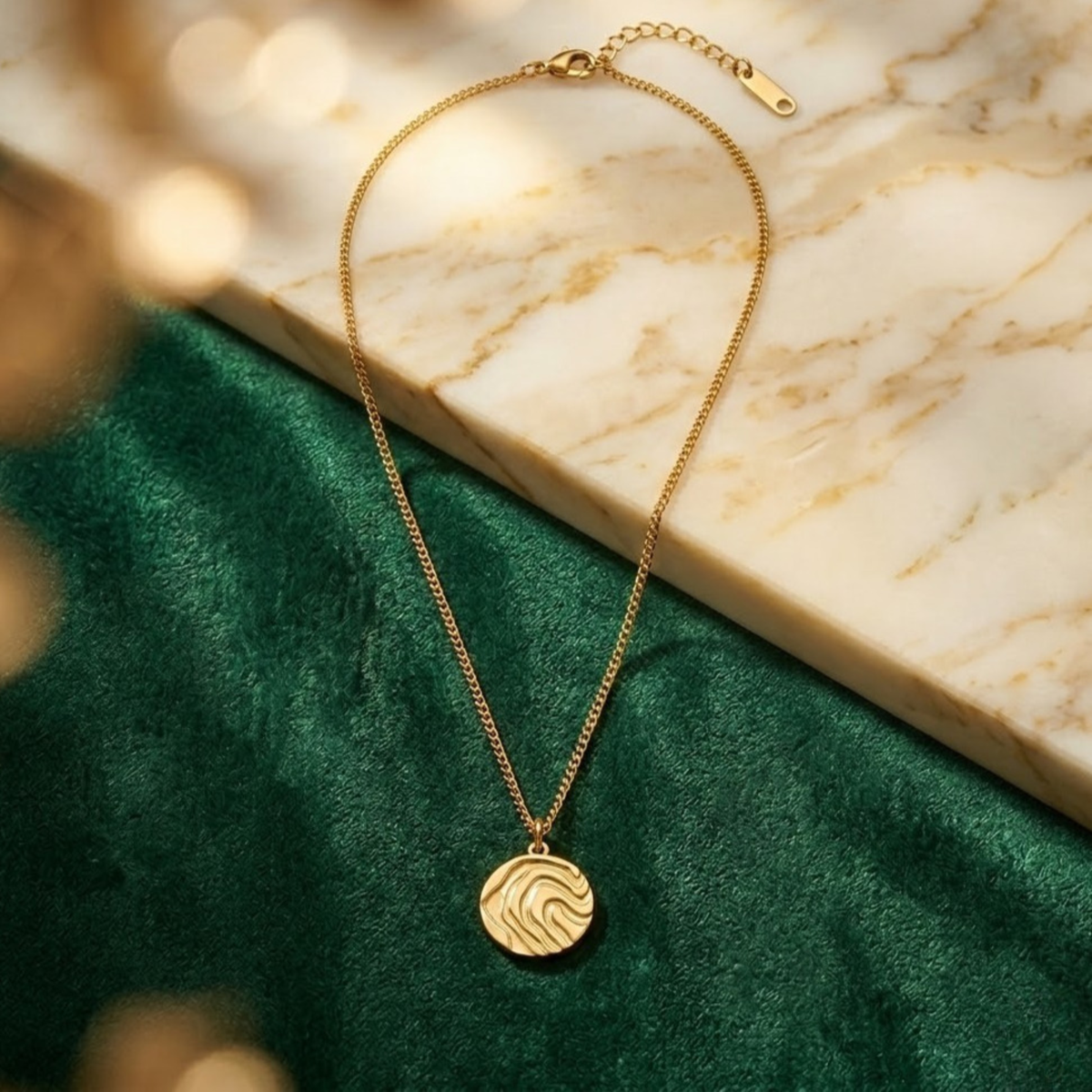 Textured Gold Coin Pendant Necklace