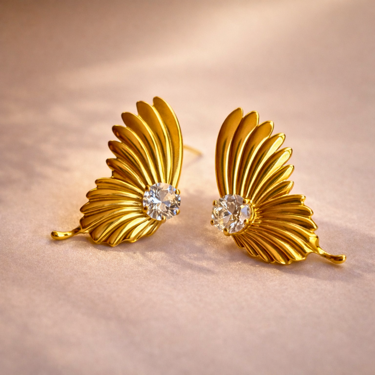 Gold Butterfly Crystal Stud Earrings