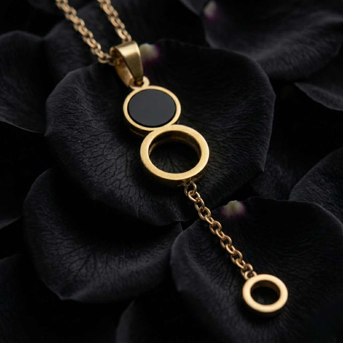 Geometric Black Stone Gold Pendant Necklace