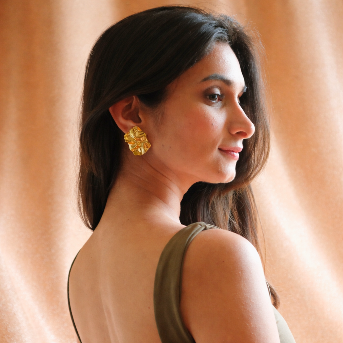 Textured Gold Abstract Statement Stud Earrings