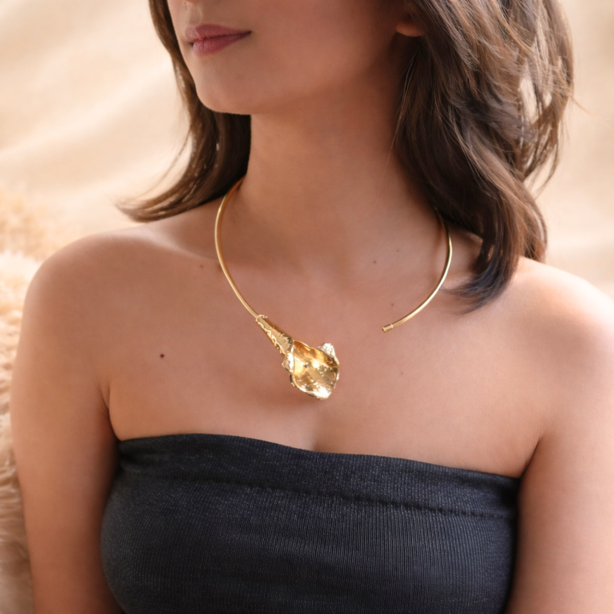 Modern Gold Molten Petal Collar Necklace