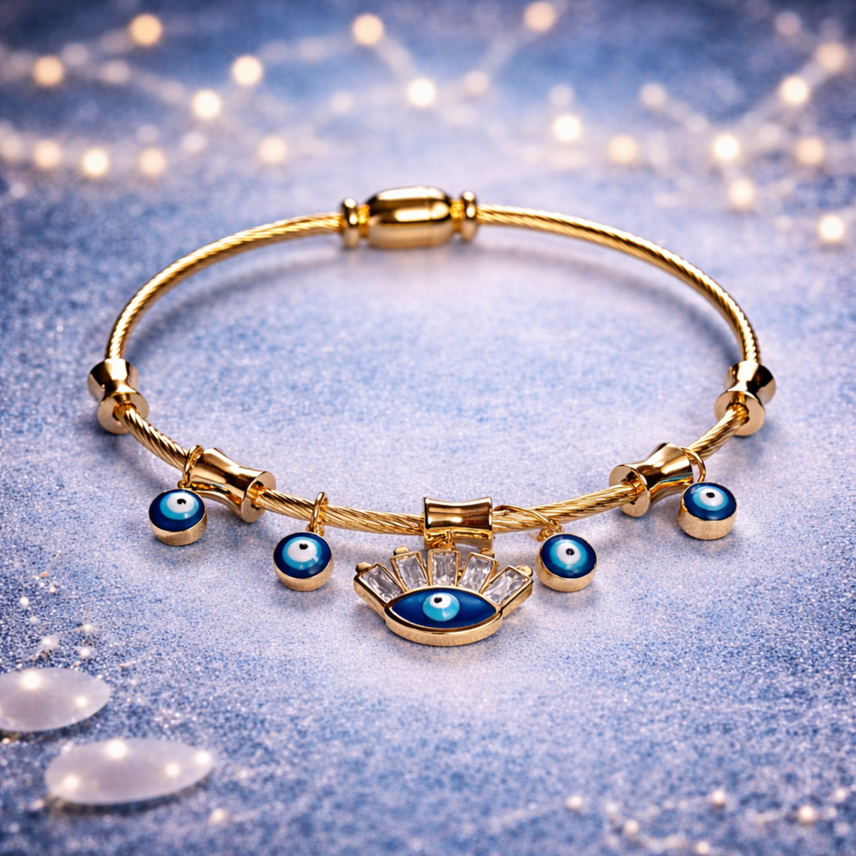 Celestial Evil Eye Gold Charm Bracelet Kada