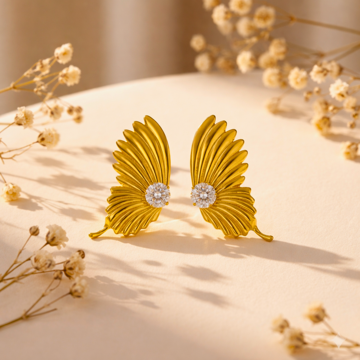 Gold Butterfly Crystal Stud Earrings