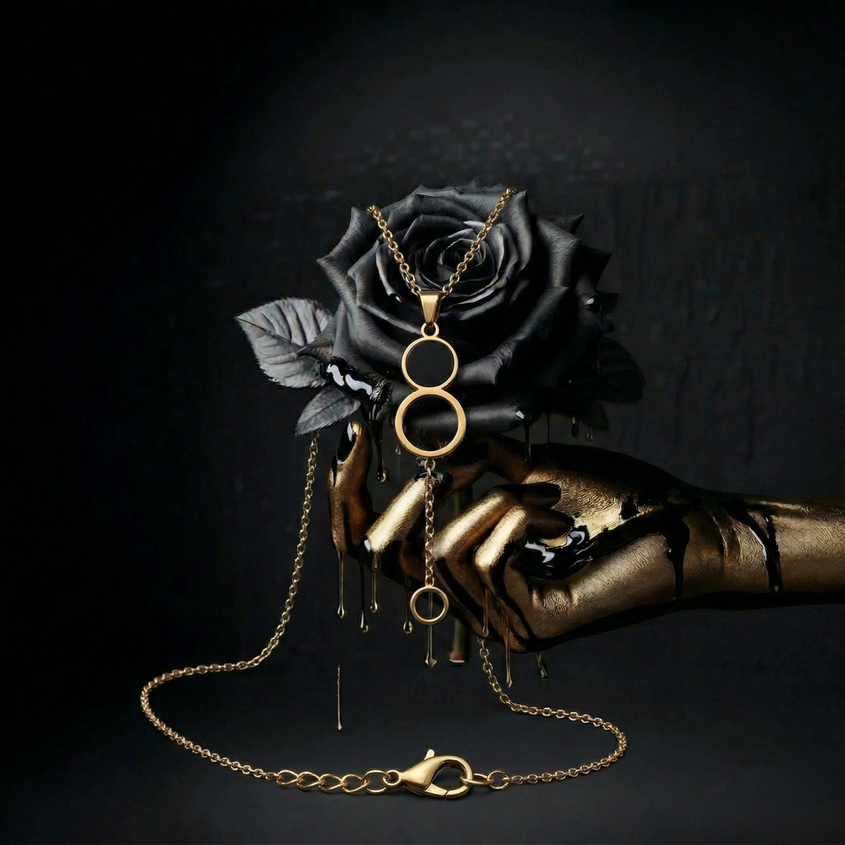 Geometric Black Stone Gold Pendant Necklace