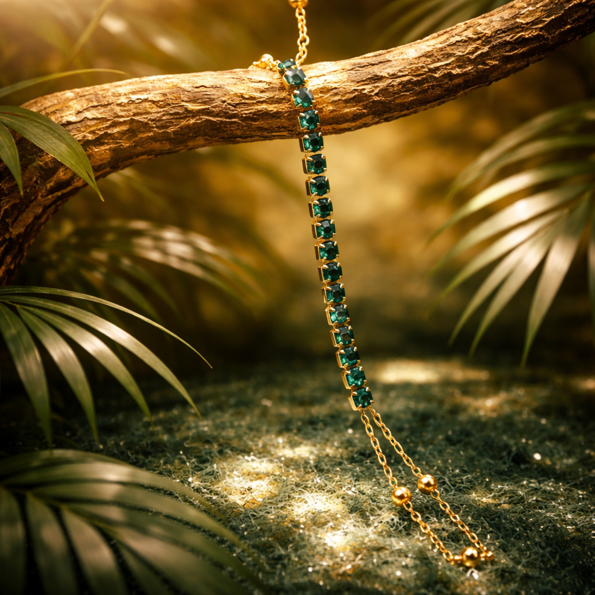 Luxe Emerald Green Style Gold Hand Harness Bracelet