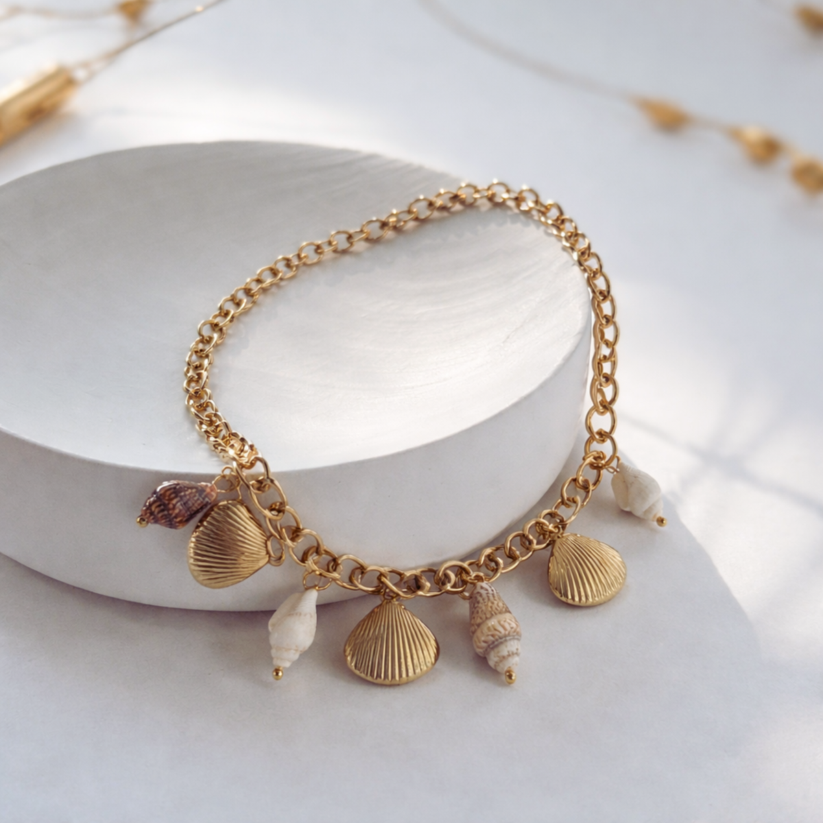 Gold Seashell Charm Chain Necklace
