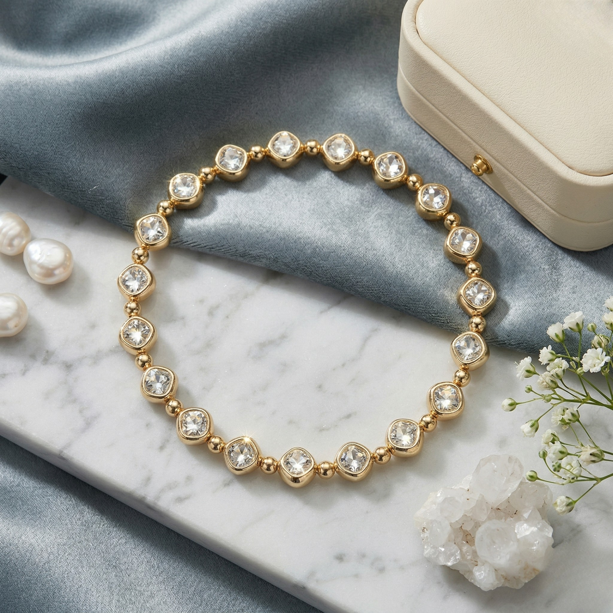 Gold Bezel-Set Crystal Tennis Choker Necklace