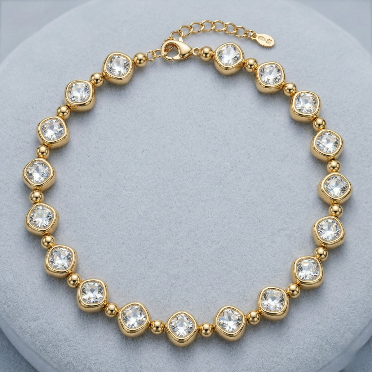 Gold Bezel-Set Crystal Tennis Choker Necklace