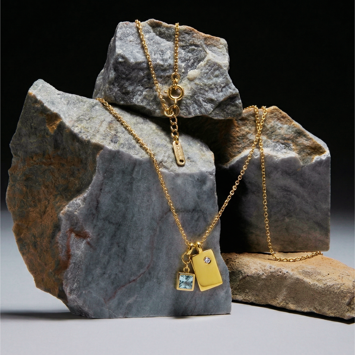 Gold Double Charm Crystal Bar Pendant Necklace