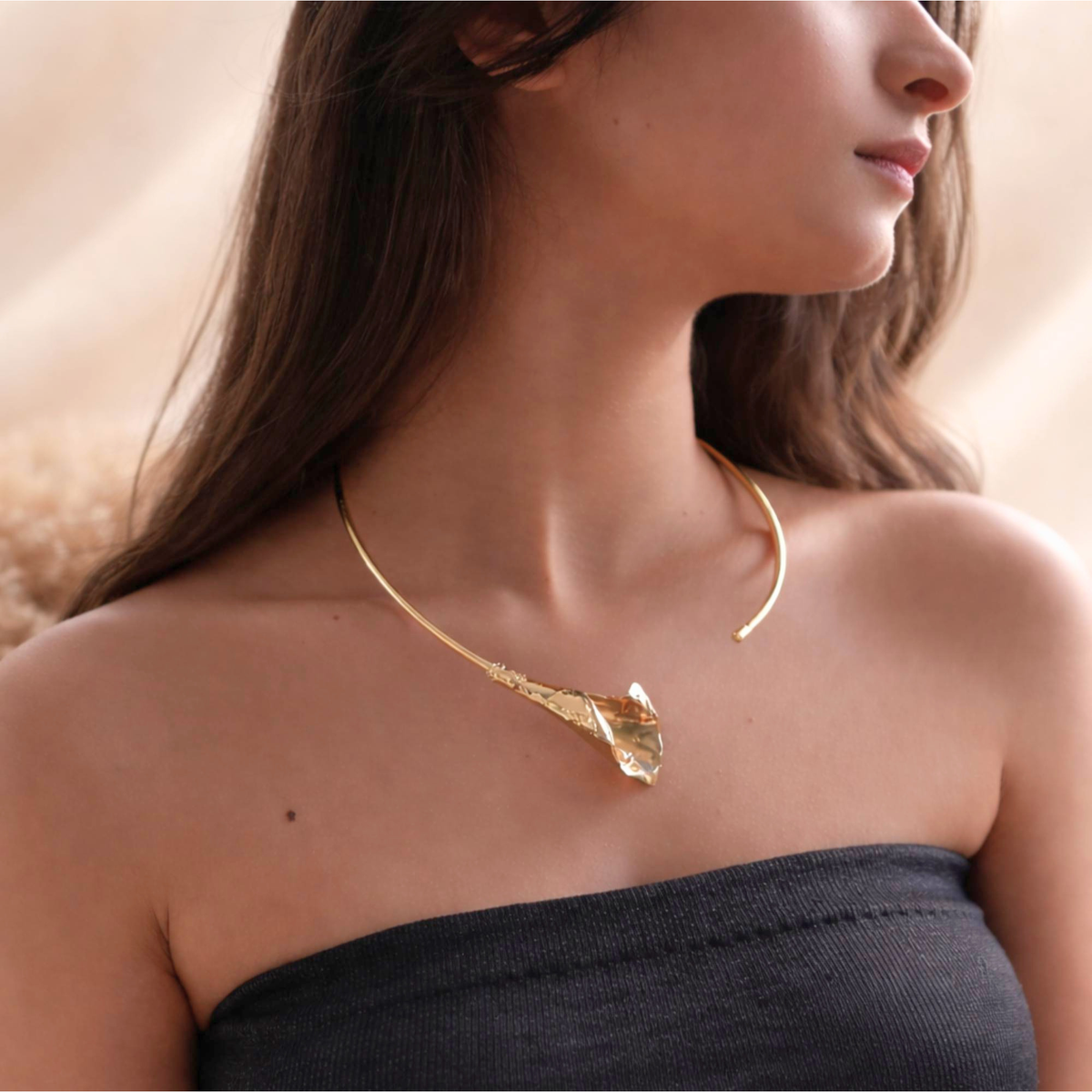 Modern Gold Molten Petal Collar Necklace