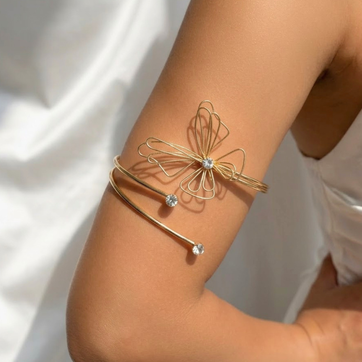 Golden Butterfly Crystal Open Arm Cuff