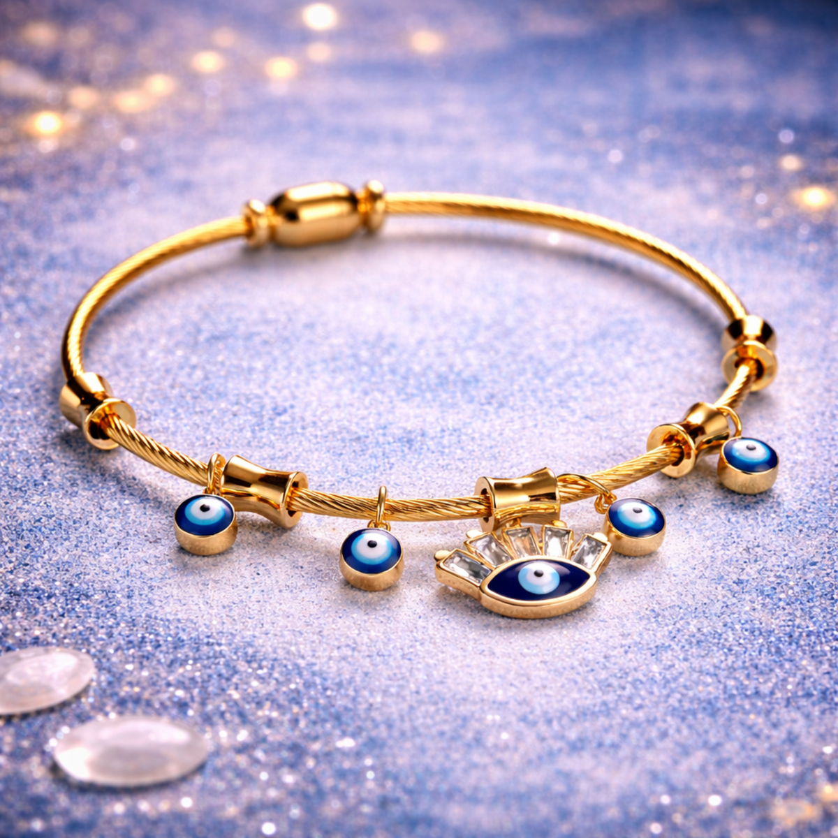 Celestial Evil Eye Gold Charm Bracelet Kada