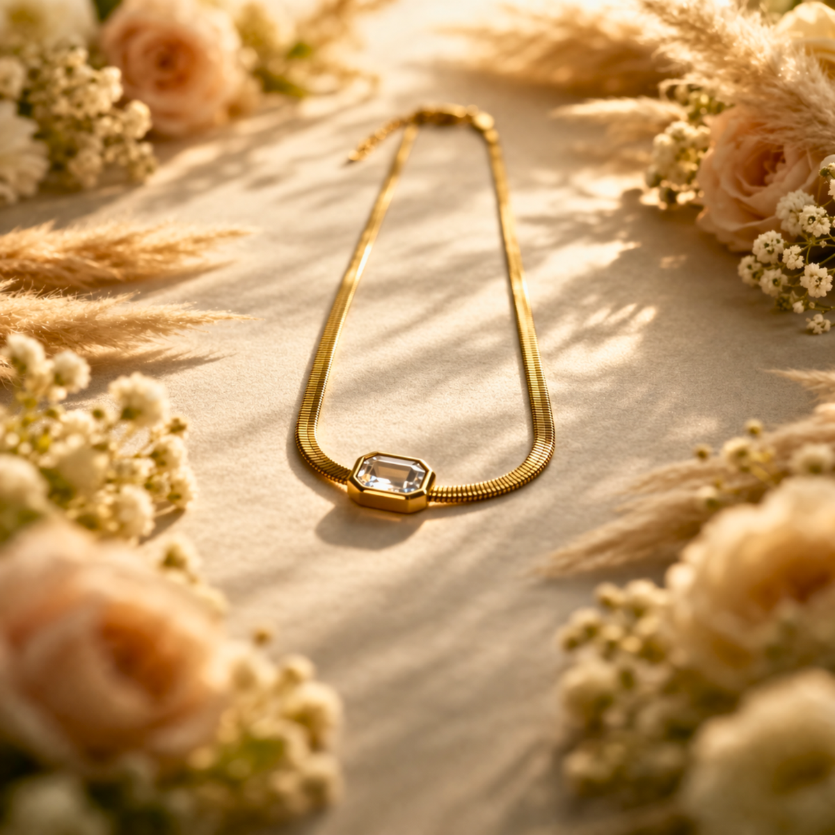 Gold Herringbone Snake Chain Pandent Nacklace