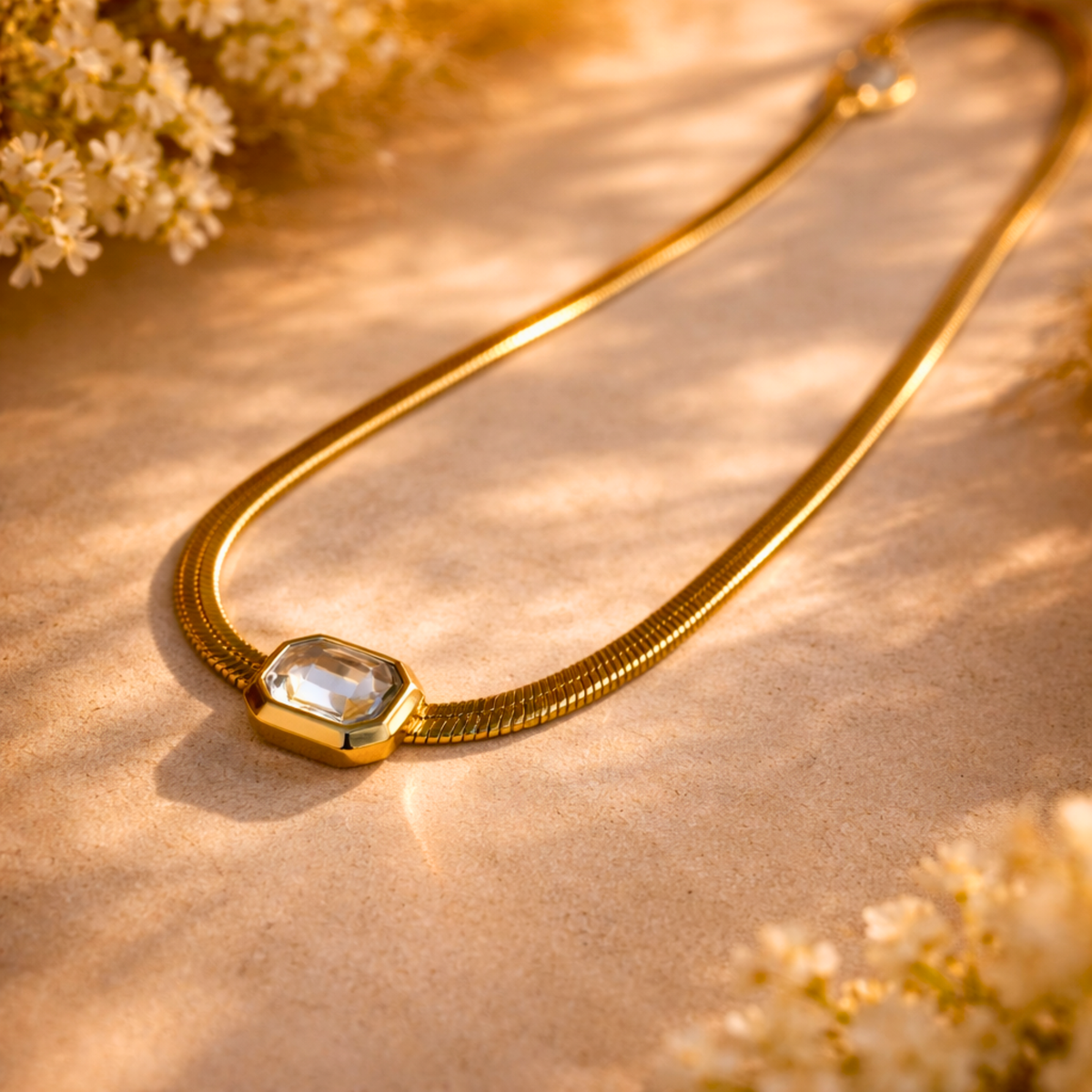 Gold Herringbone Snake Chain Pandent Nacklace