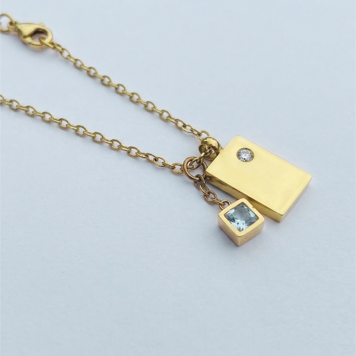 Gold Double Charm Crystal Bar Pendant Necklace