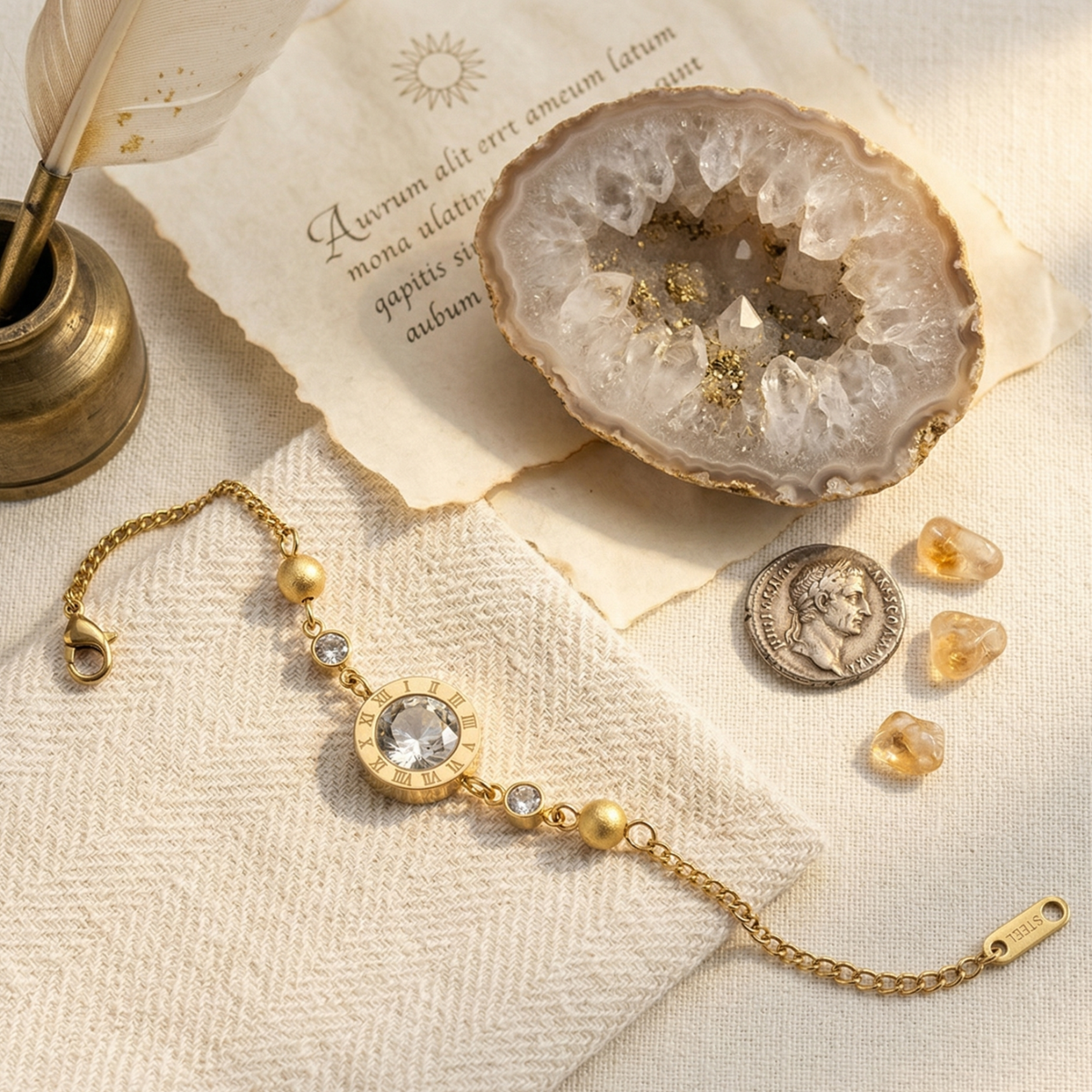 Gold Roman Crystal Circle Bracelet