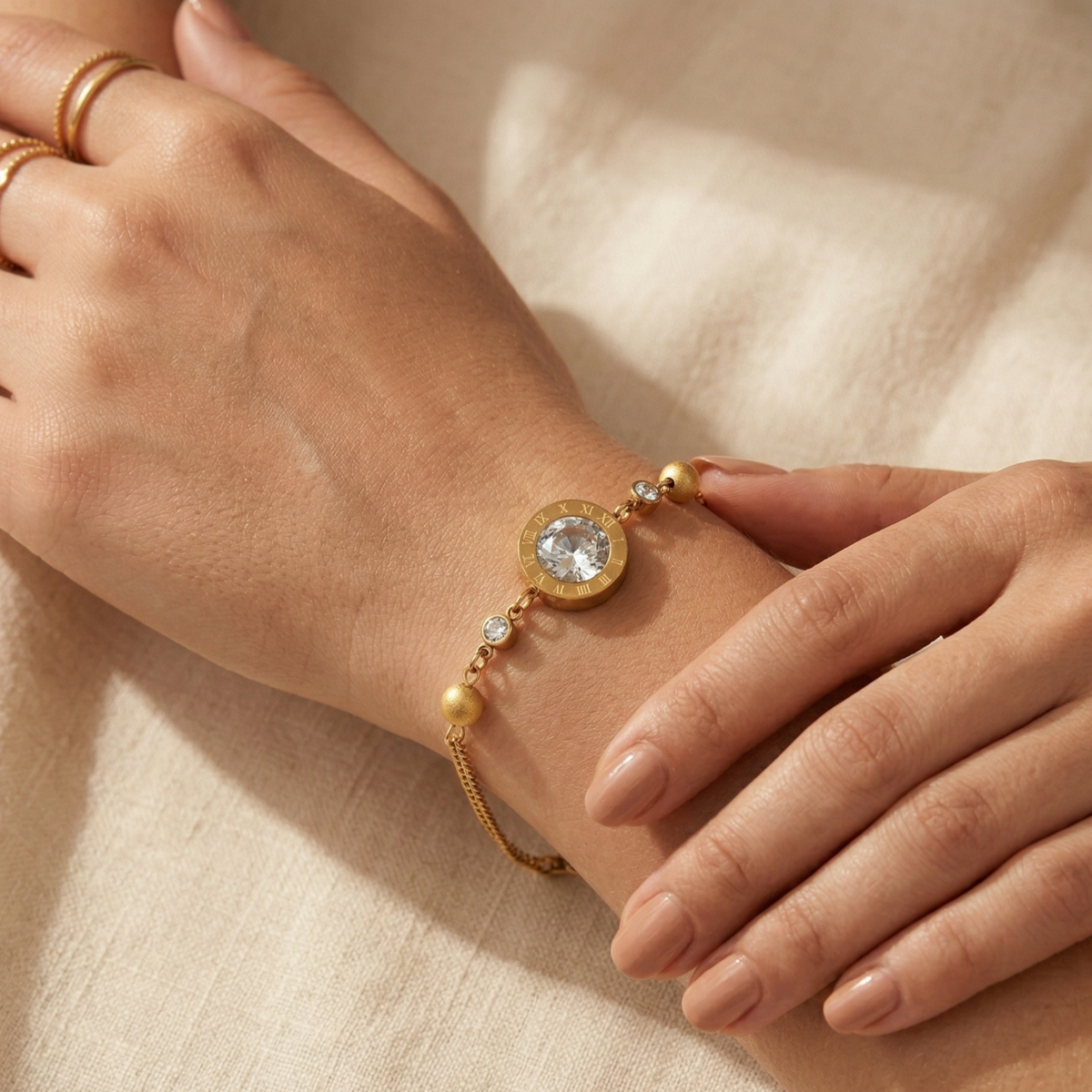 Gold Roman Crystal Circle Bracelet
