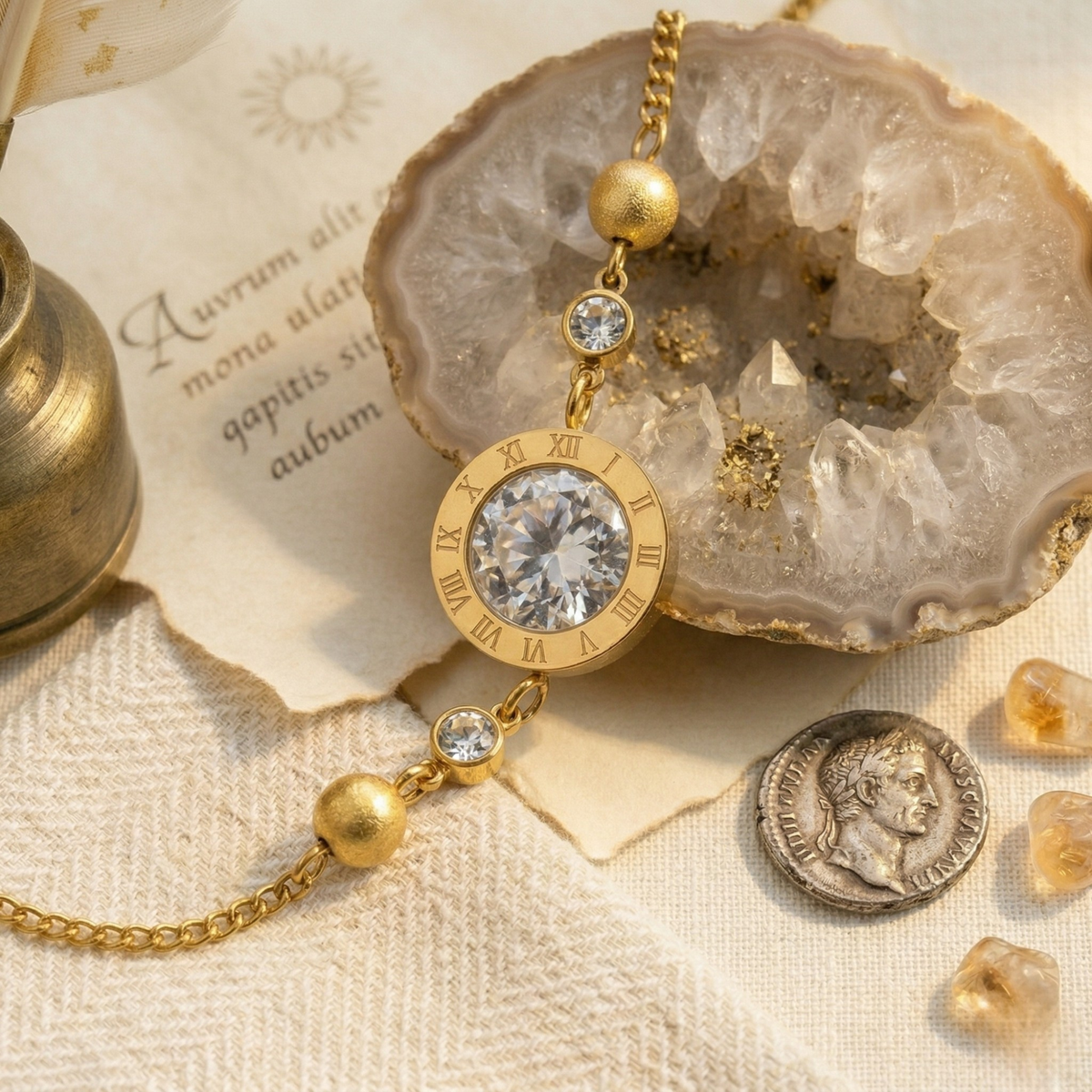 Gold Roman Crystal Circle Bracelet