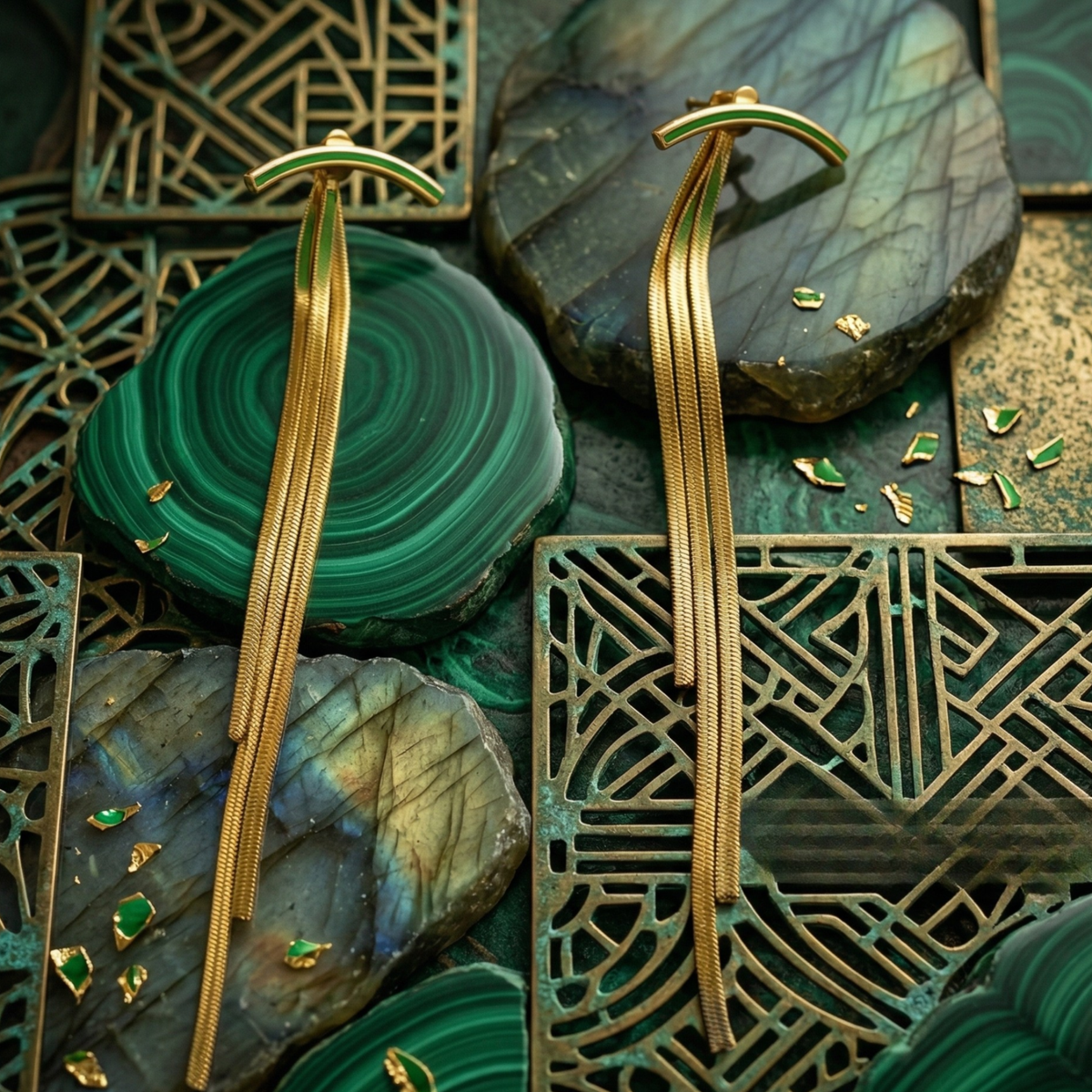 Gold Multi-Strand Tassel Drop Earrings