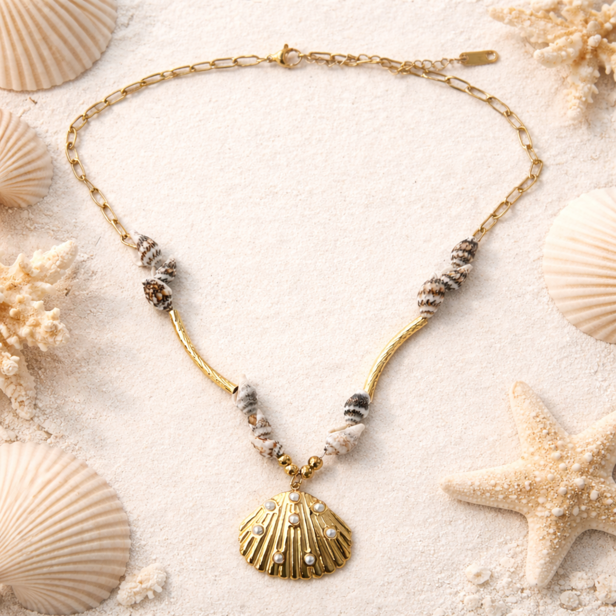 Ocean Pearl Scallop Shell Statement Necklace