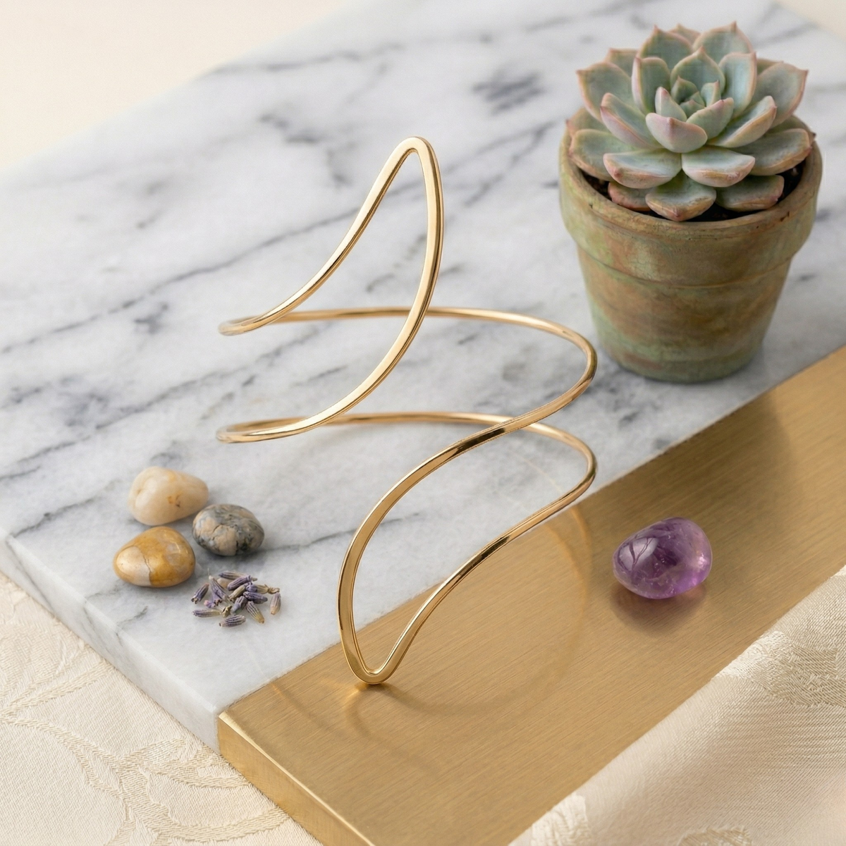 Fluid Curve Minimalist Gold Arm Cuff