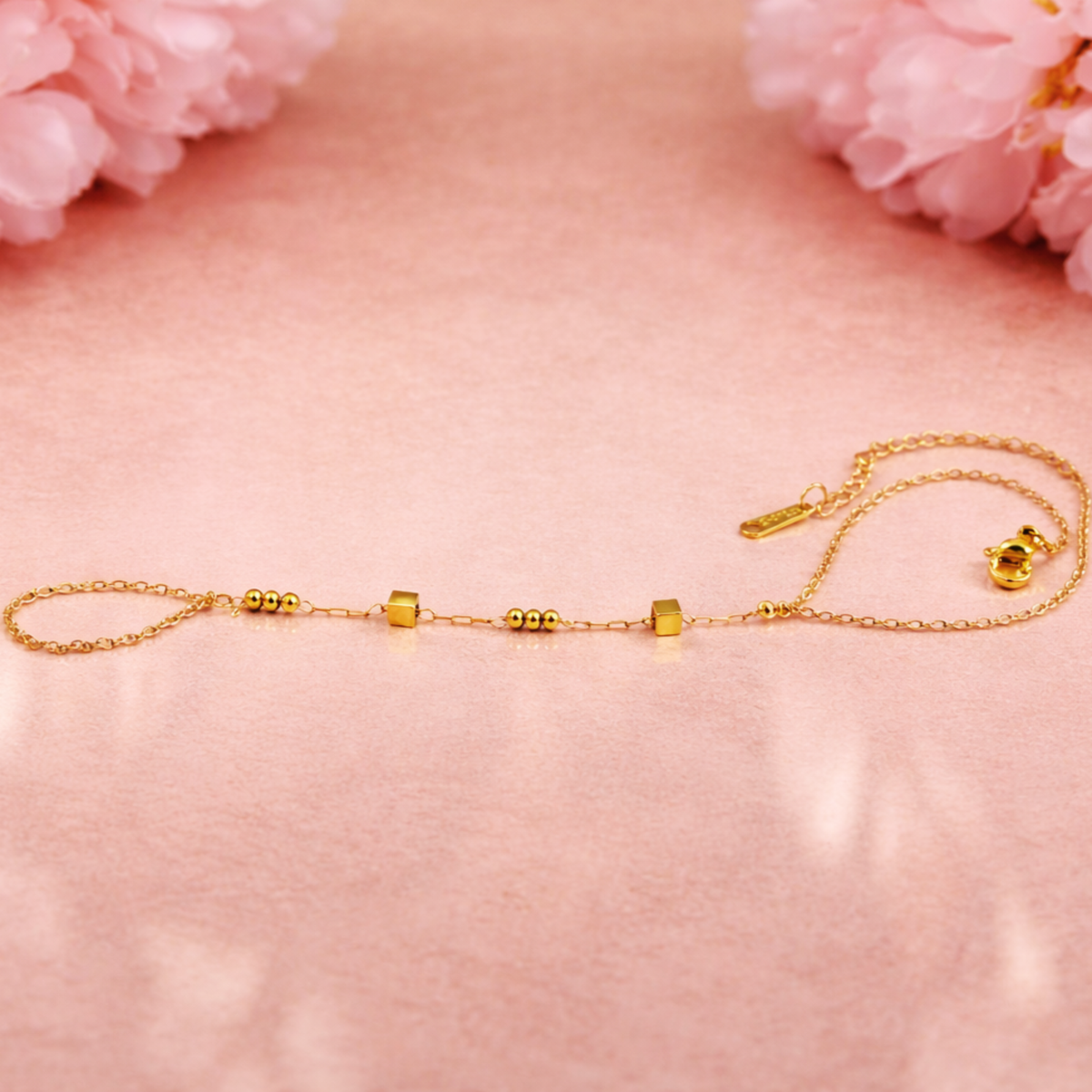 Geometric Bead Gold Hand Harness Bracelet for Women