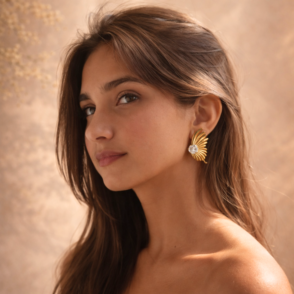 Gold Butterfly Crystal Stud Earrings