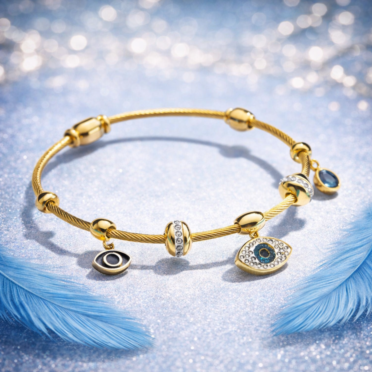 Mystic Evil Eye Gold Charm Bracelet Kada