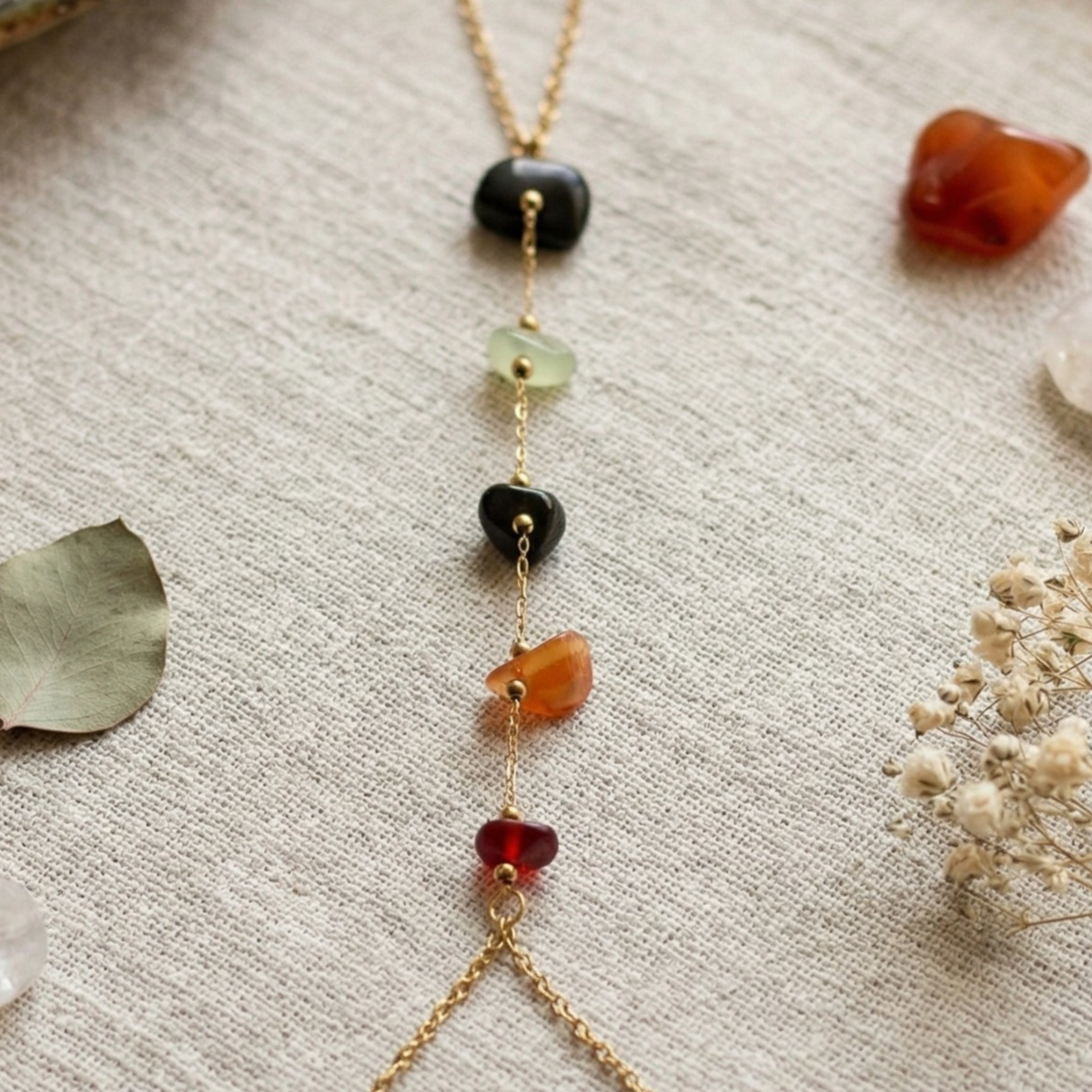 Onyx and Amber Gemstone Hand Harness Bracelet