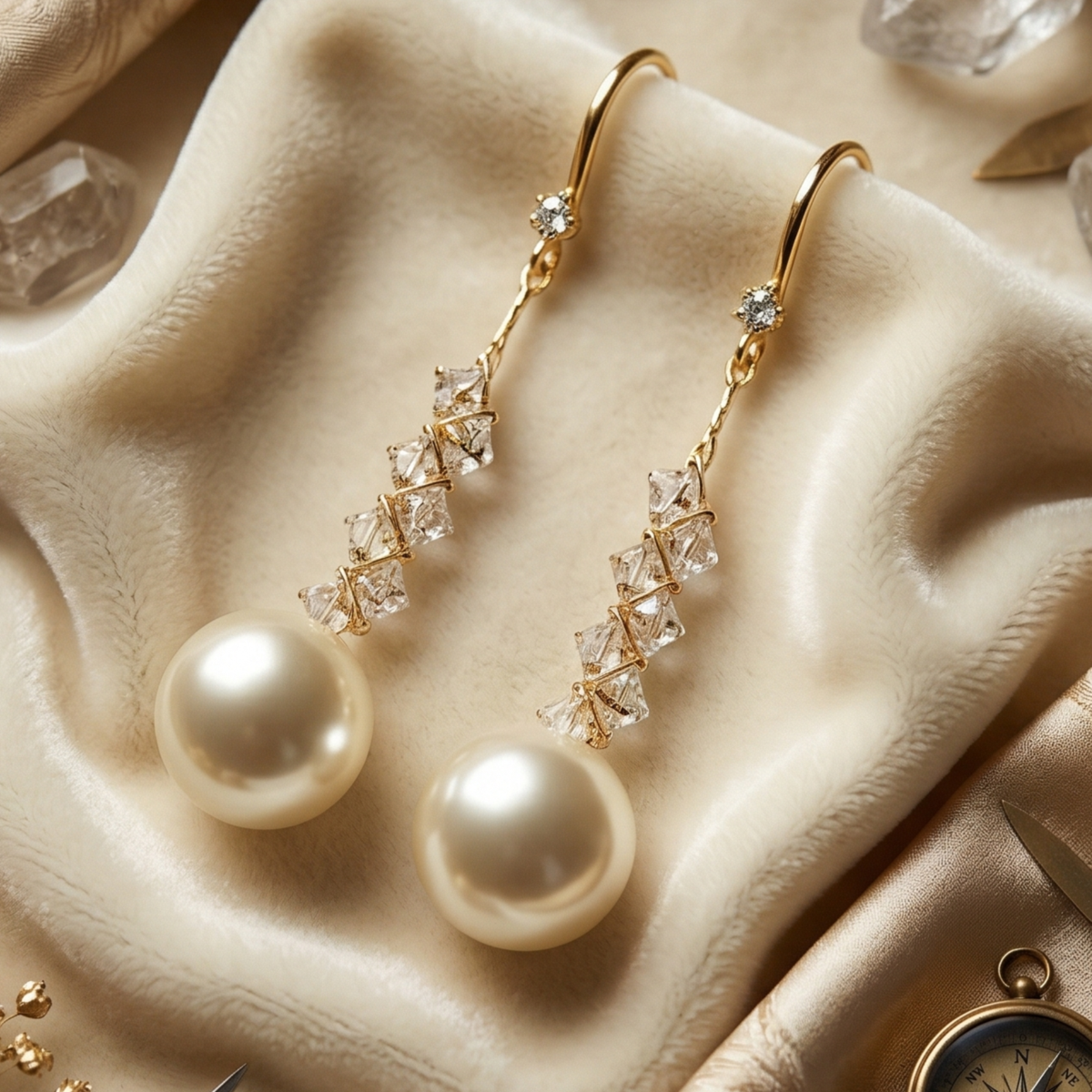 Crystal Chain Pearl Drop Earrings