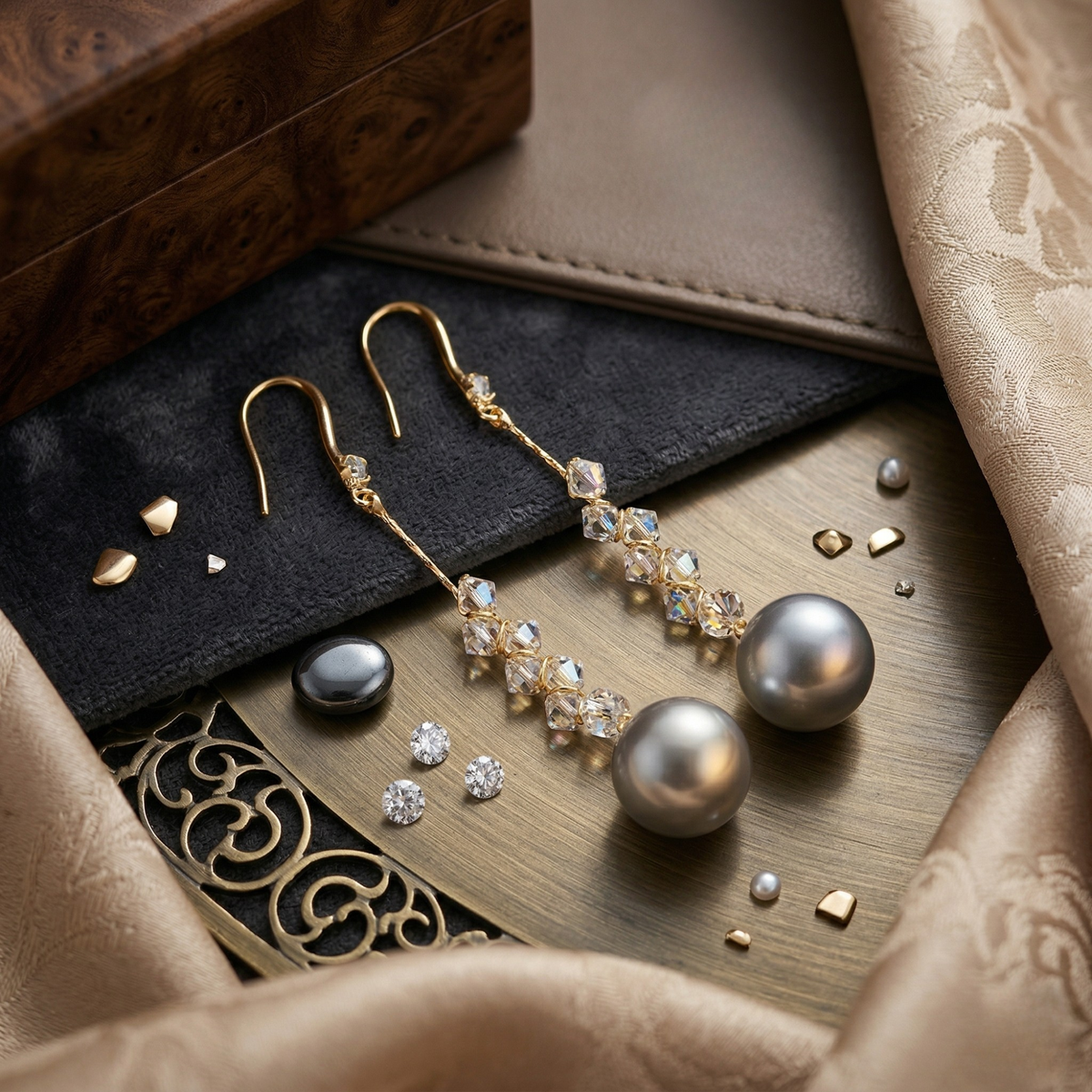 Crystal Chain Pearl Drop Earrings