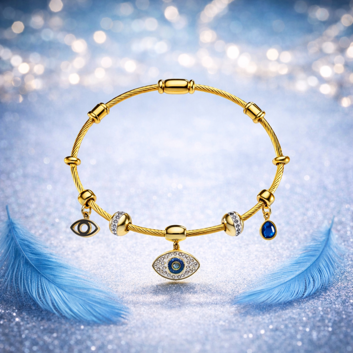 Mystic Evil Eye Gold Charm Bracelet Kada