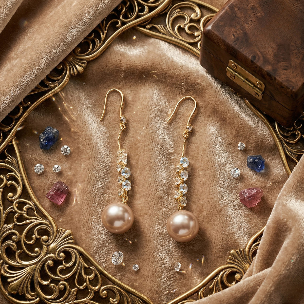 Crystal Chain Pearl Drop Earrings