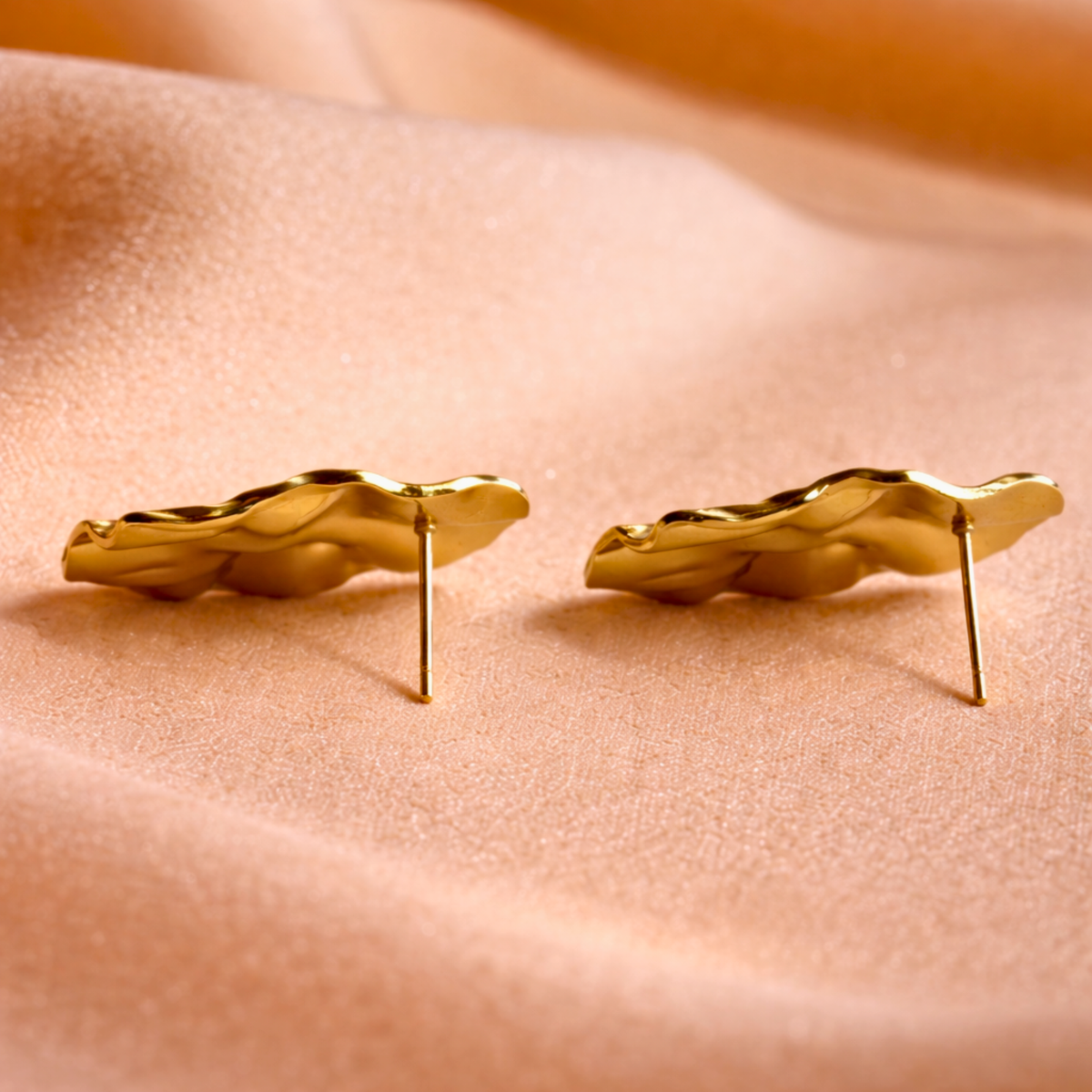 Textured Gold Abstract Statement Stud Earrings