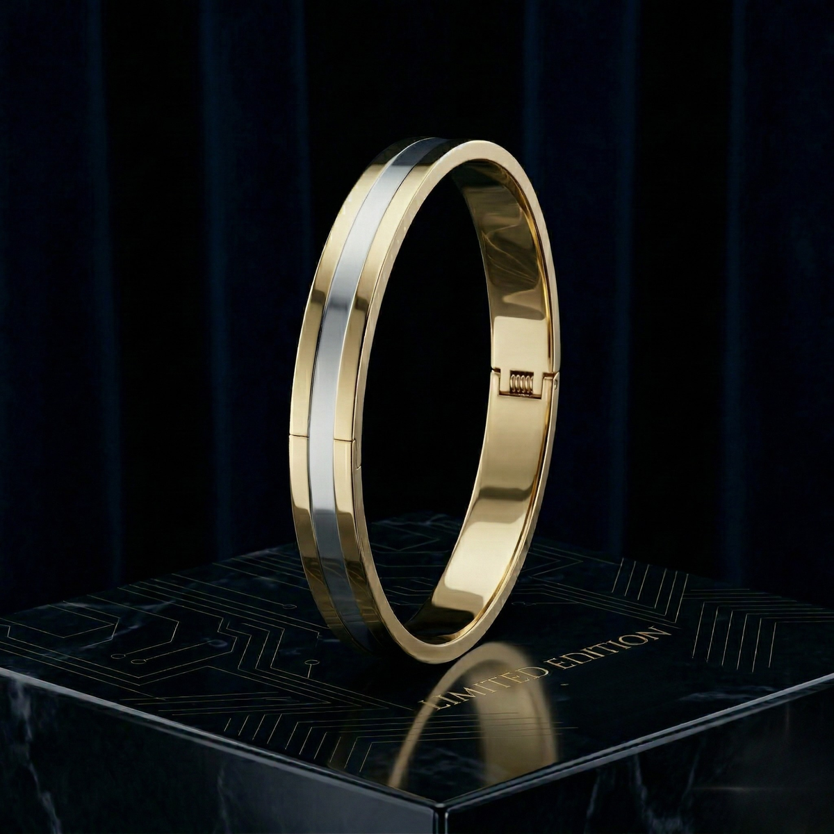 Men’s Matte Gold Kada with Silver Center Bar