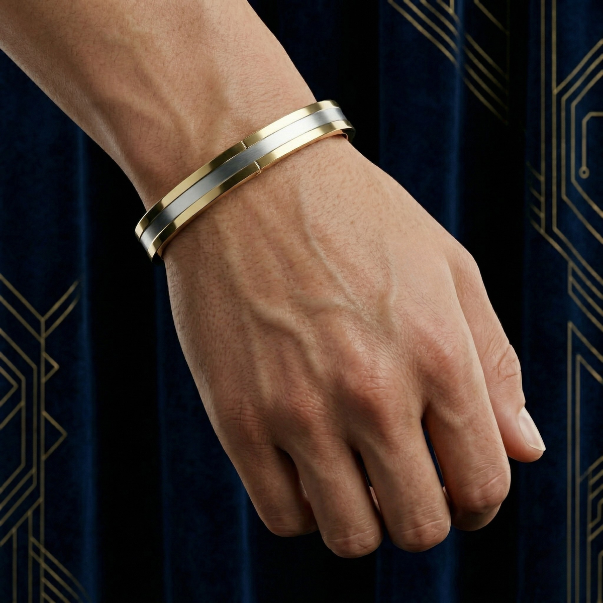 Men’s Matte Gold Kada with Silver Center Bar