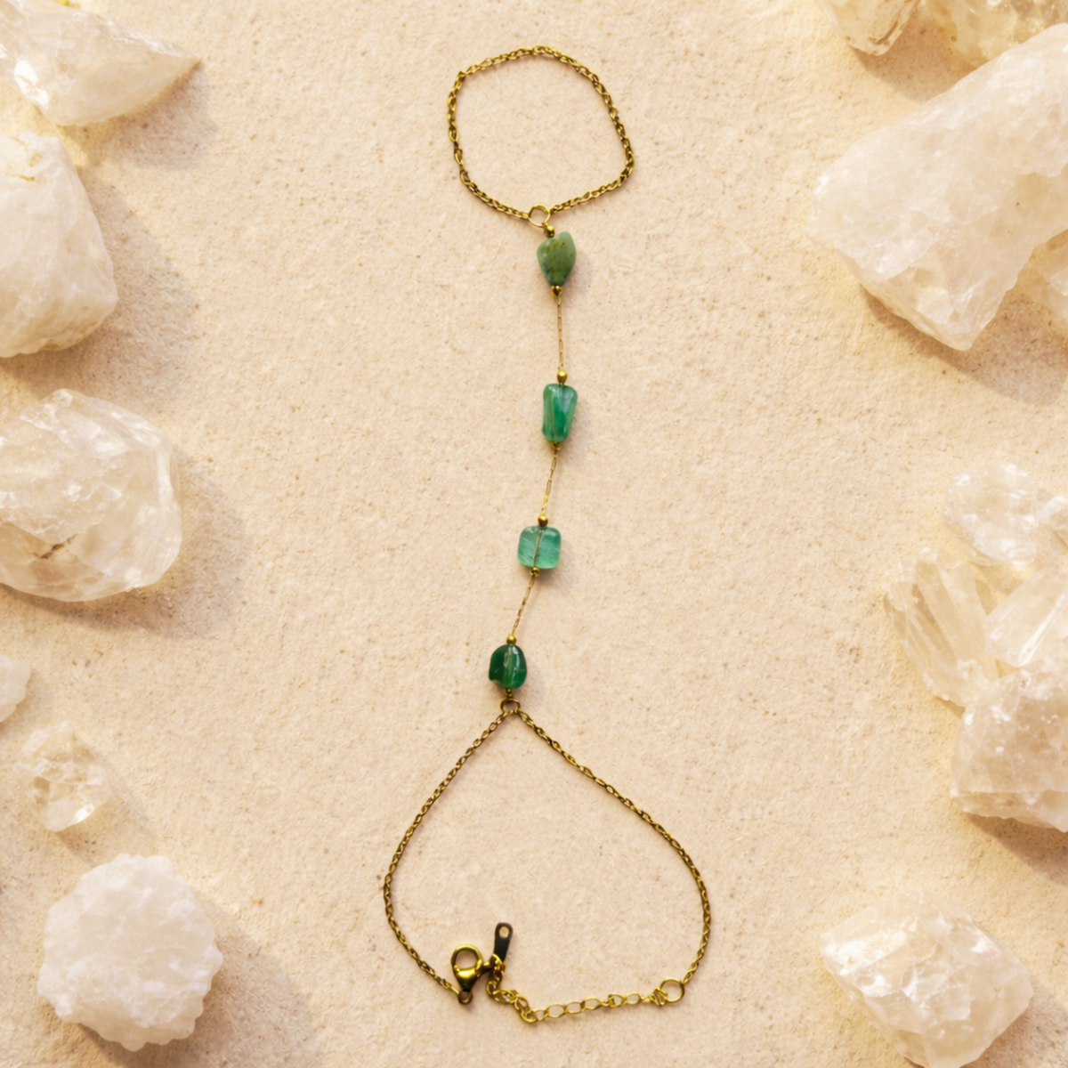 Olive Green Gemstone Hand Harness Bracelet