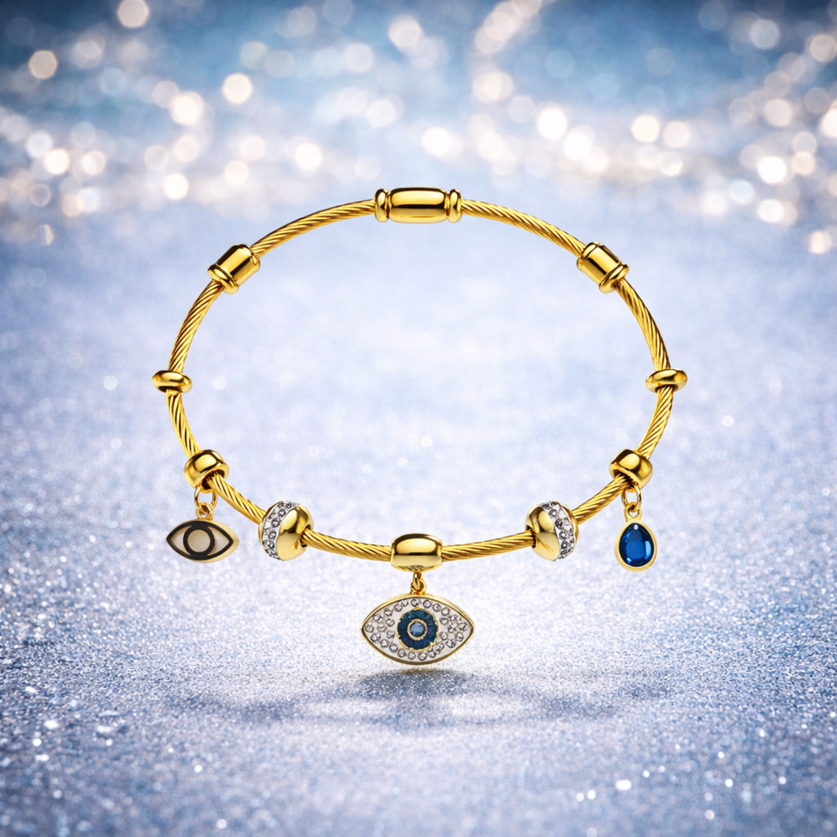 Mystic Evil Eye Gold Charm Bracelet Kada