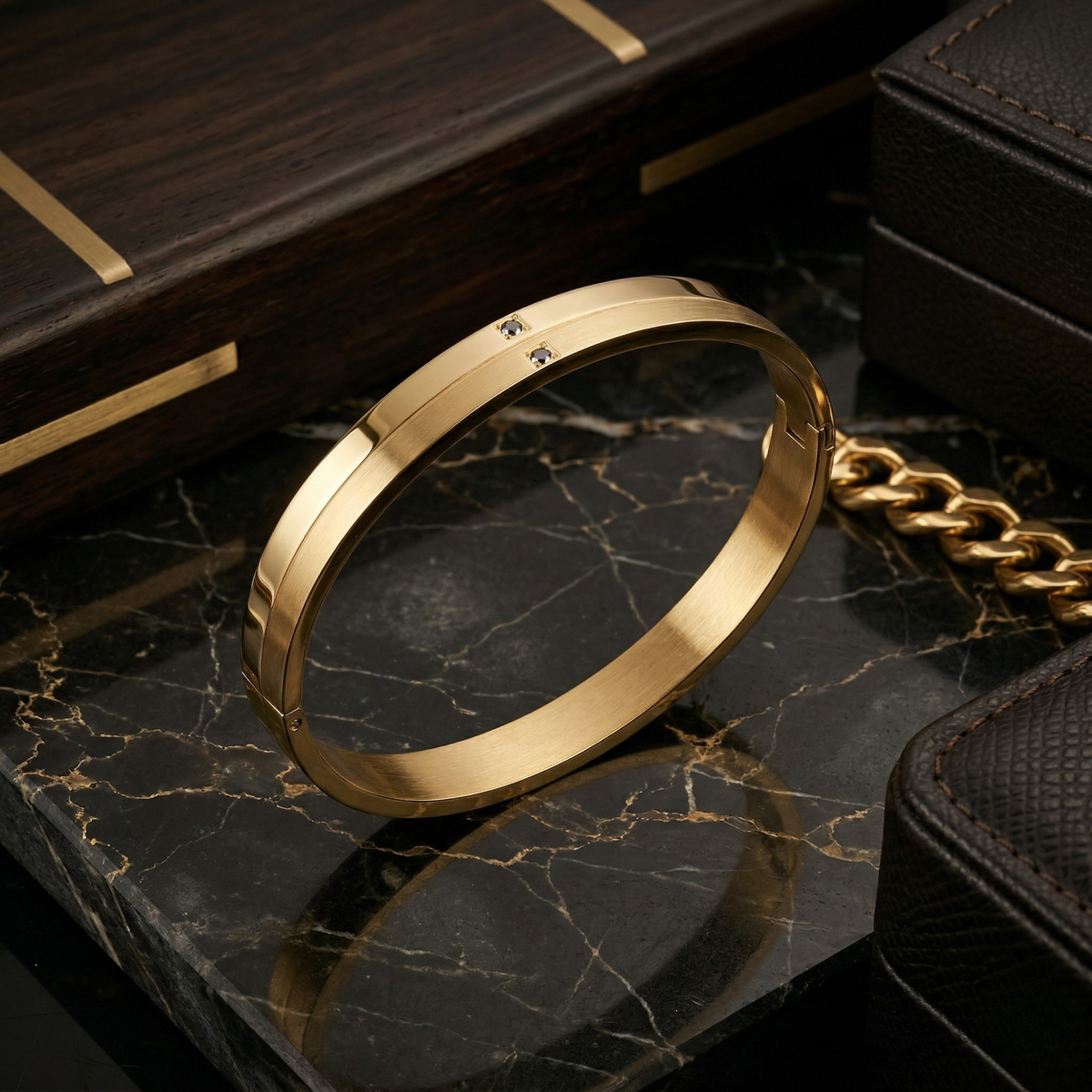 Men’s Matte Gold Cubic Zirconia Stone Kada