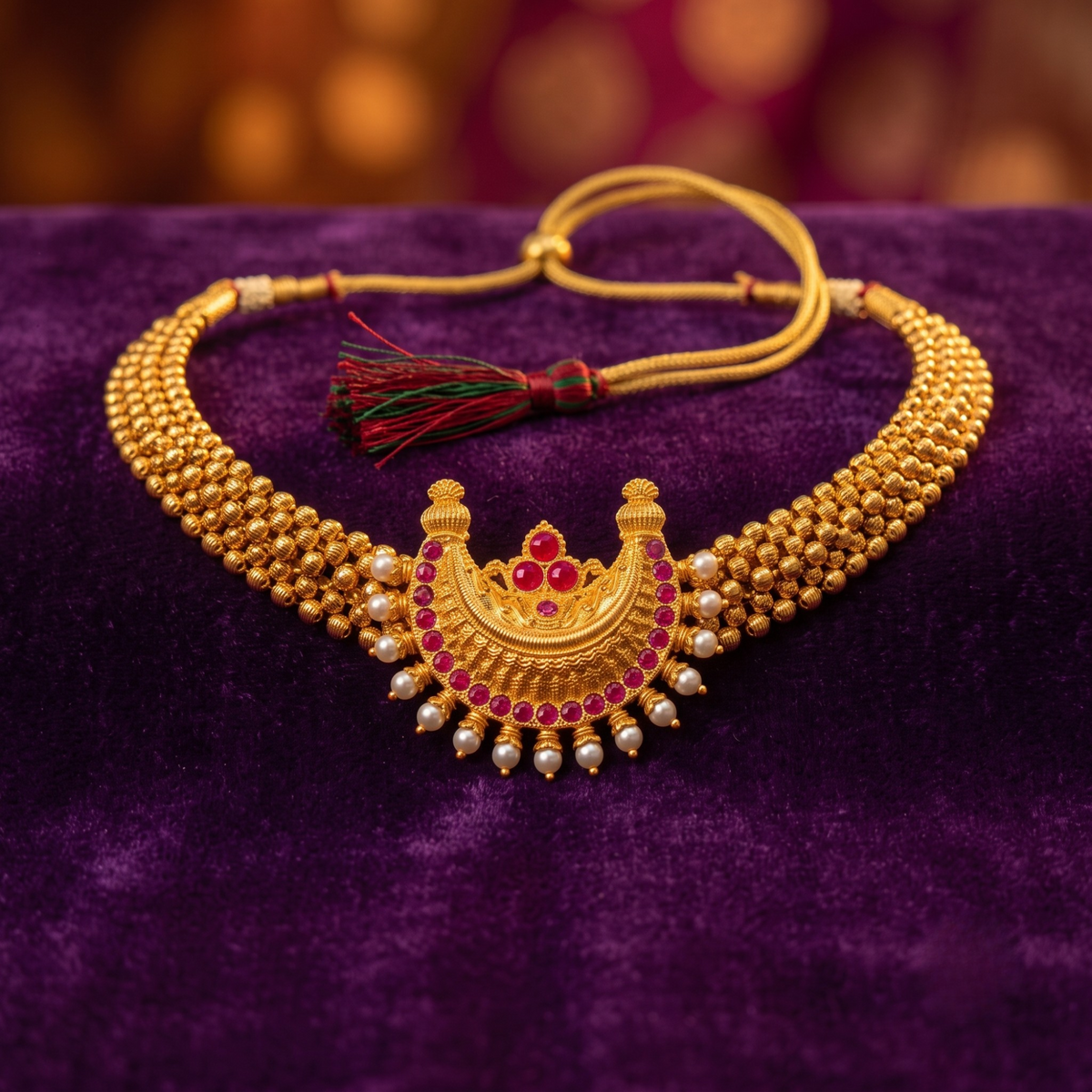 Maharashtrian Golden Ruby Thushi Choker
