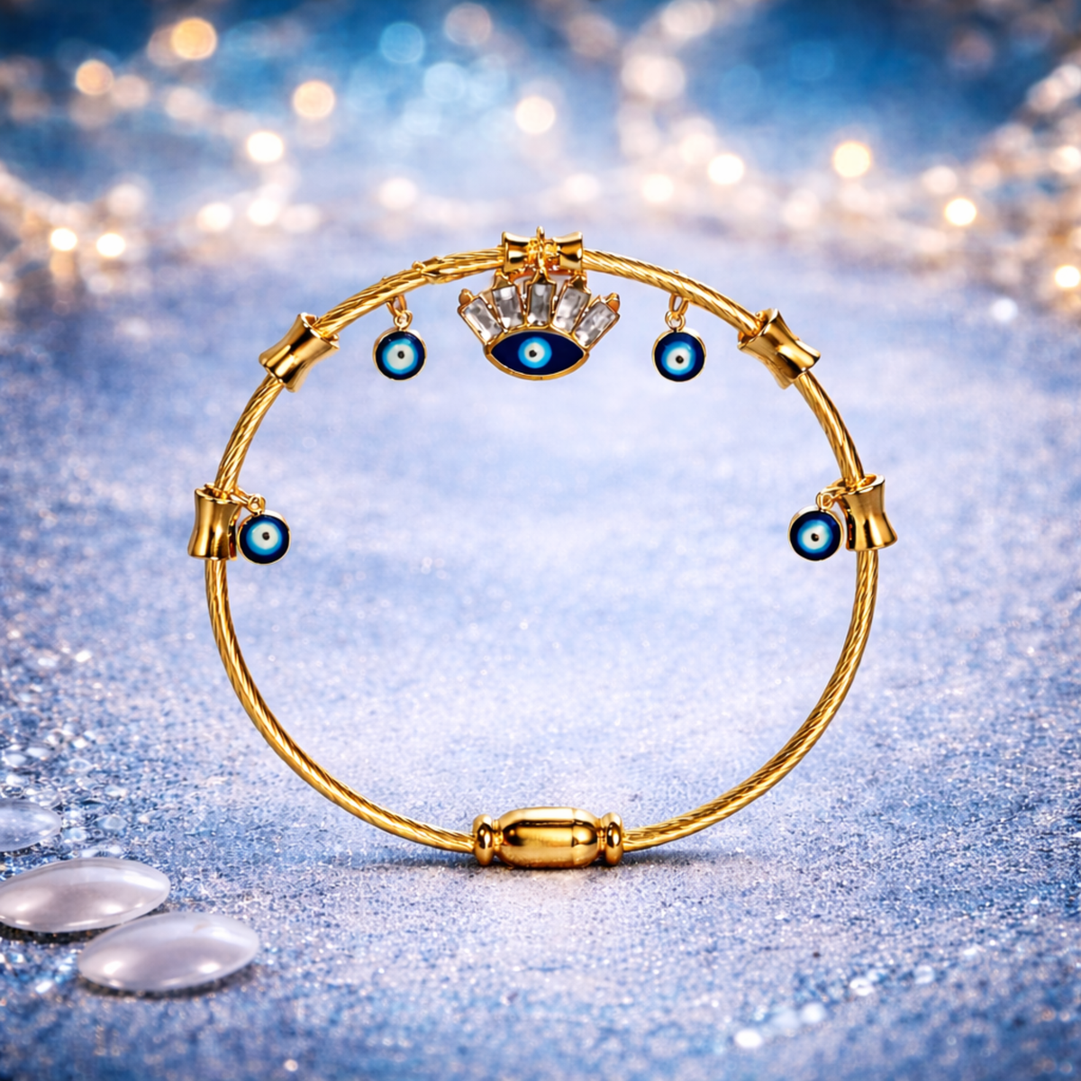 Celestial Evil Eye Gold Charm Bracelet Kada