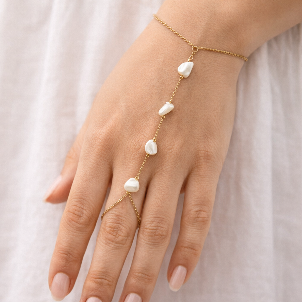 Ivory Stone Cascade Hand Harness Bracelet