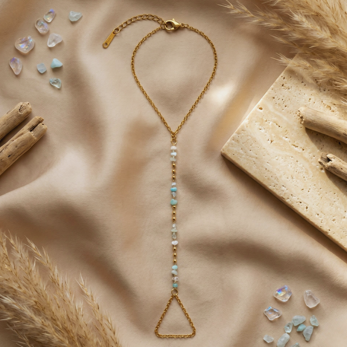 Sky Blue Crystal Gold Hand Harness Bracelet