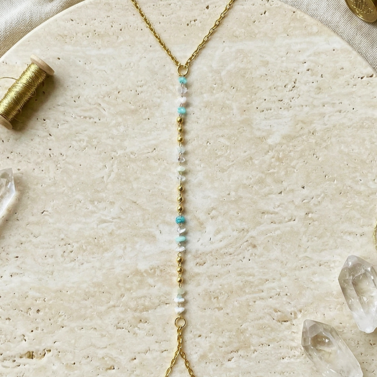 Sky Blue Crystal Gold Hand Harness Bracelet