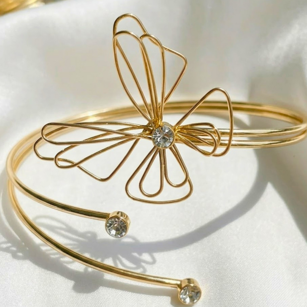 Golden Butterfly Crystal Open Arm Cuff