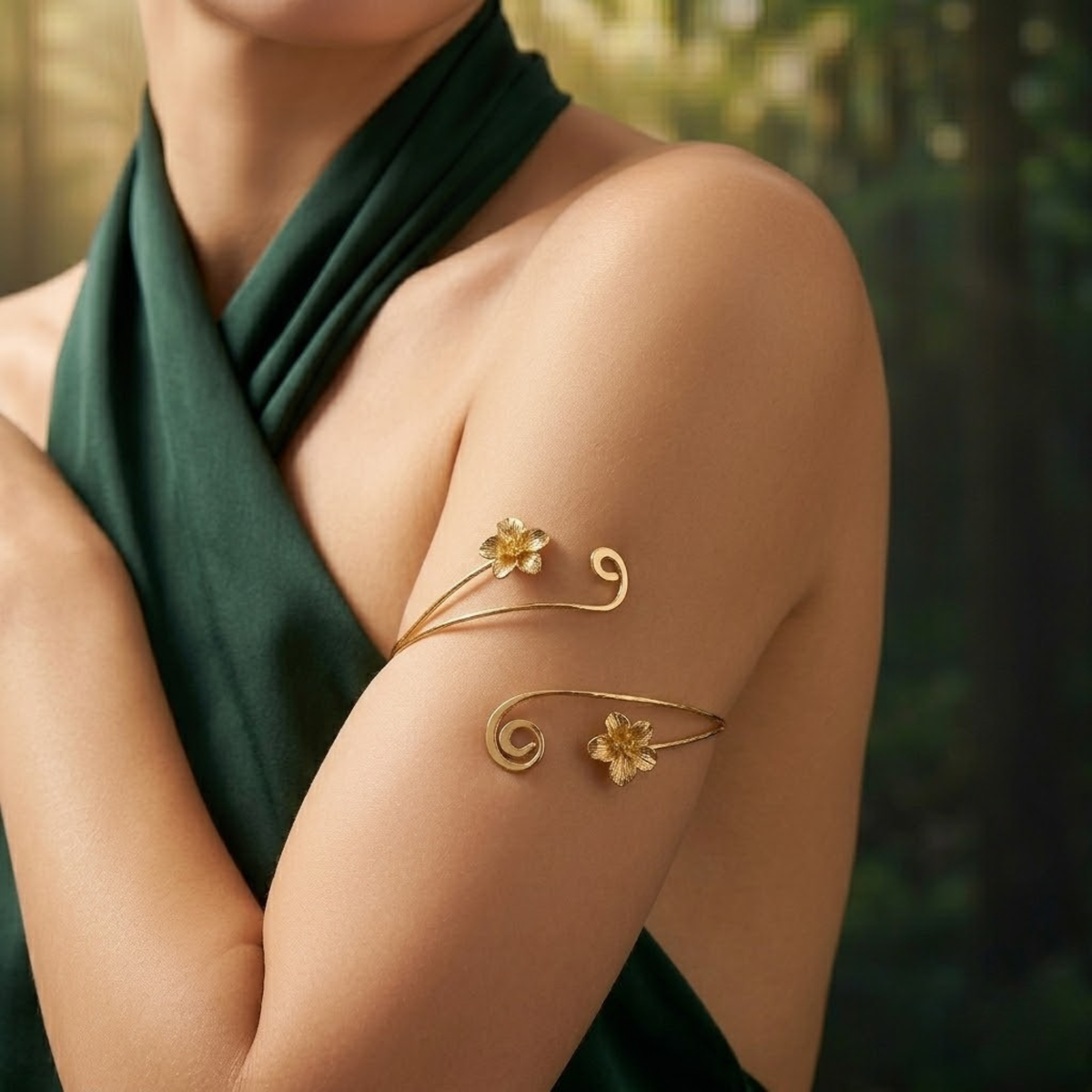 Gold Floral Open Arm Cuff Bracelet