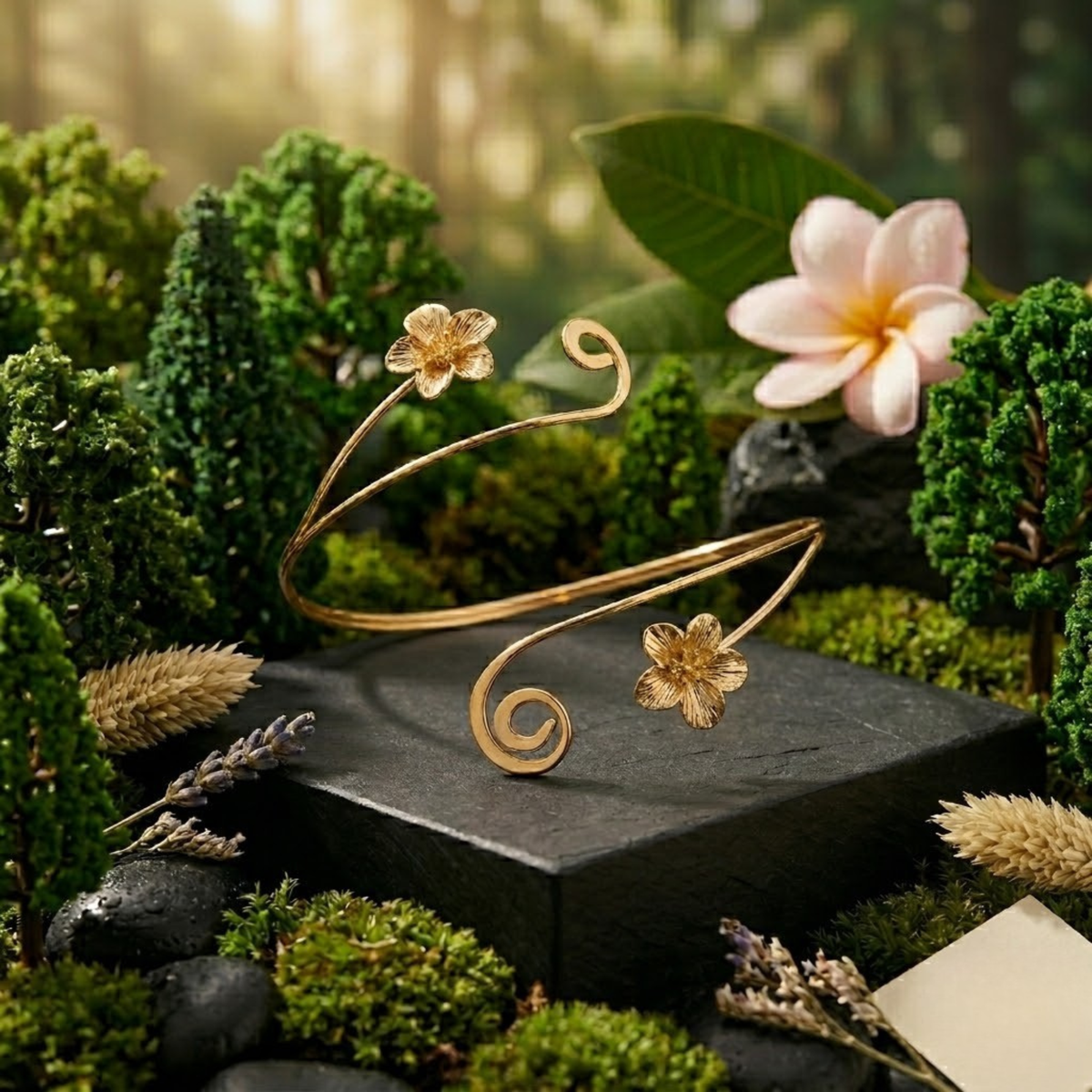 Gold Floral Open Arm Cuff Bracelet