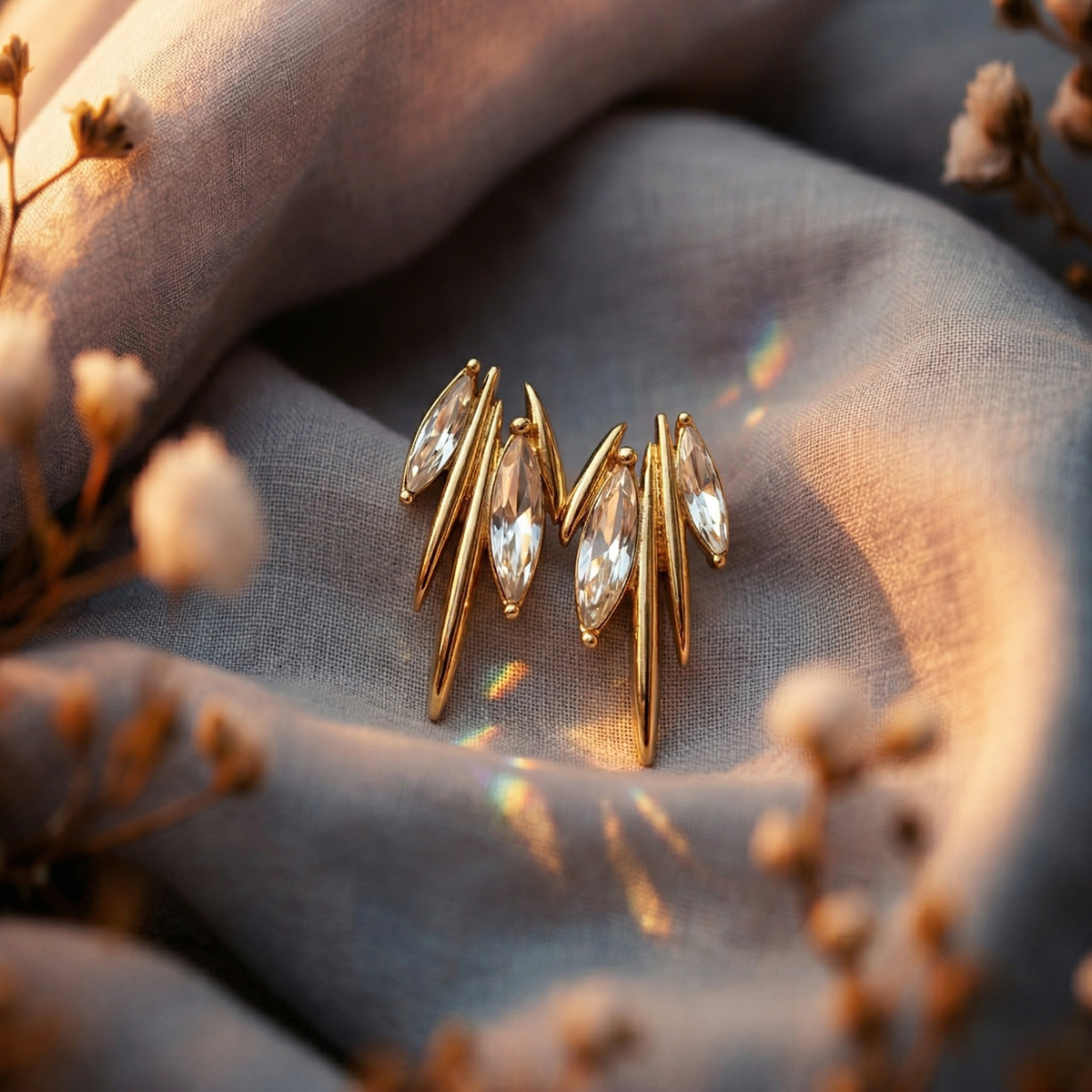 Gold Navette Crystal Ear Crawler Earrings